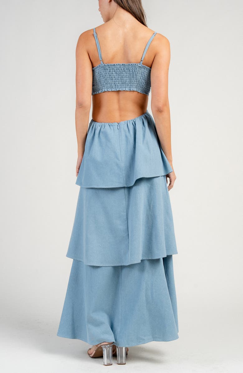 Beivy Tiered Cutout Denim Maxi Dress, Alternate, color, Light Denim