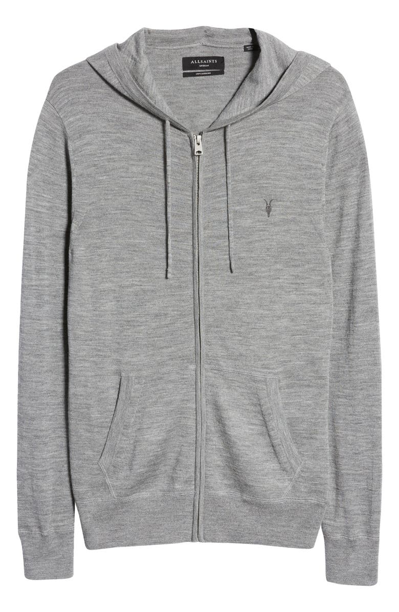 AllSaints Mode Slim Fit Merino Wool Zip Hoodie, Alternate, color, Grey Marl