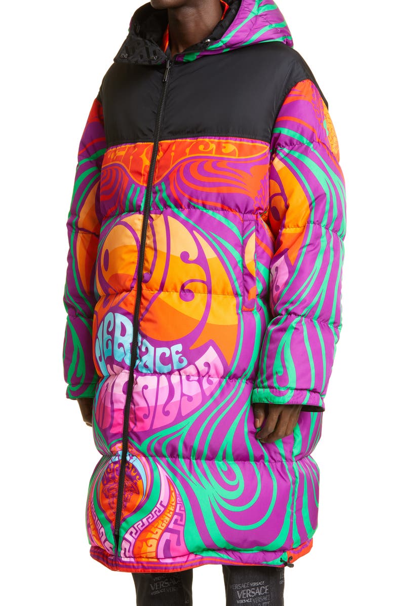 Versace Quilted Down Reversible Puffer Jacket, Alternate, color, 