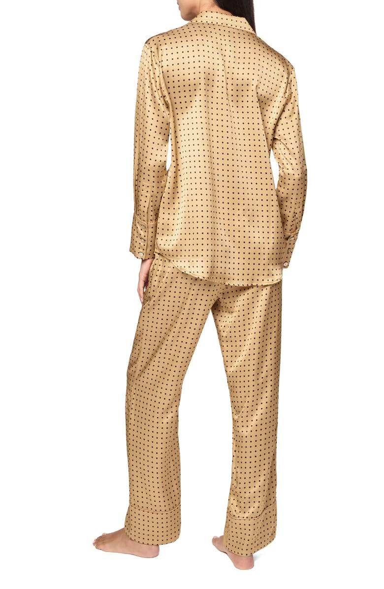 Petite Plume Dot Print Silk Pajamas, Alternate, color, Gold