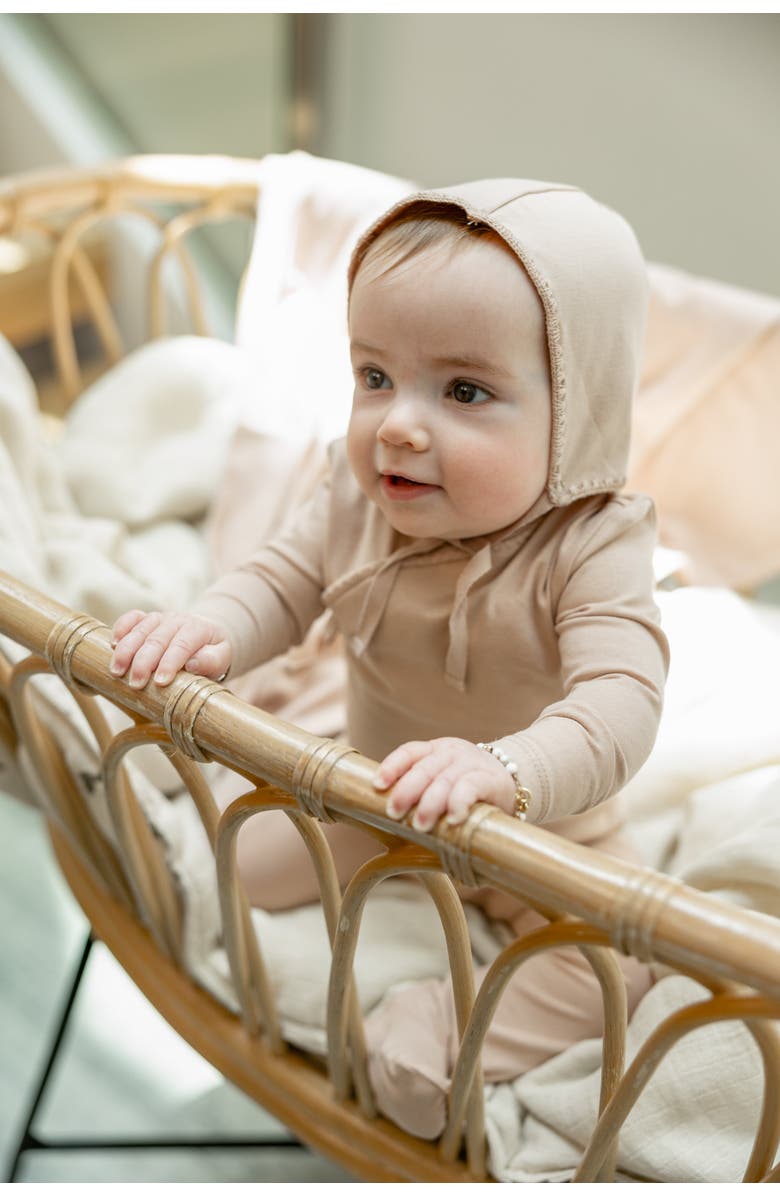 Bebe Bella Knitted Wrap Romper with Bonnet, Alternate, color, White