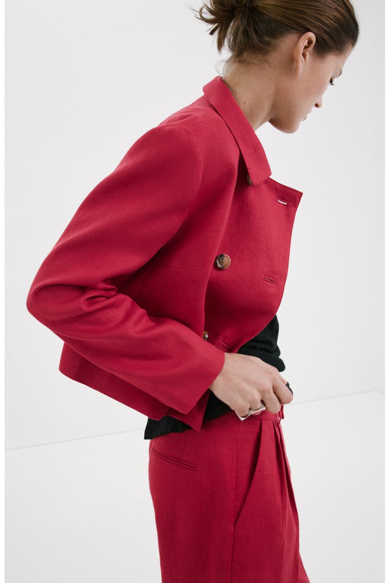 Double Breasted Linen Jacket, Alternate, color, RED