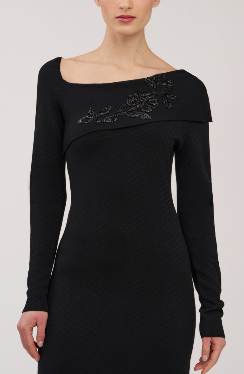 Kay Unger Imani Beaded Long Sleeve Midi Dress, Alternate, color, Black