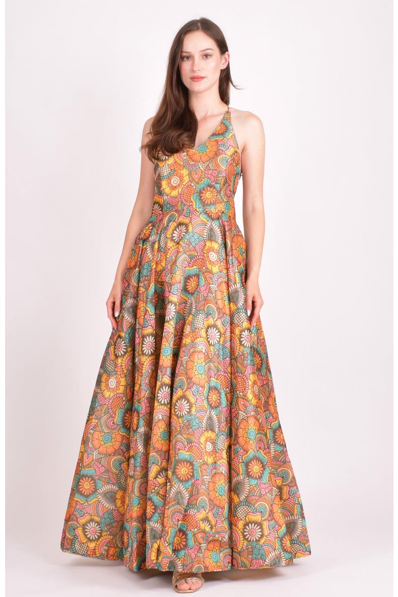 Cora Sequins Embroidered Long Dress, Alternate, color, Brown