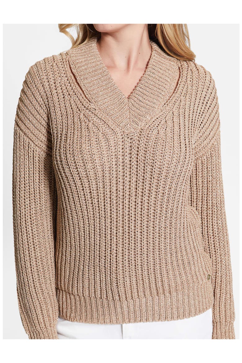 Lise Sparkle Cutout V-Neck Sweater, Alternate, color, DIRTY CHAI LUREX MULTI