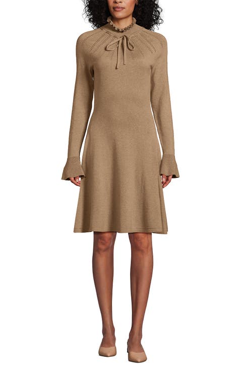 Fine Gauge Cotton Fit and Flare Sweater Dress