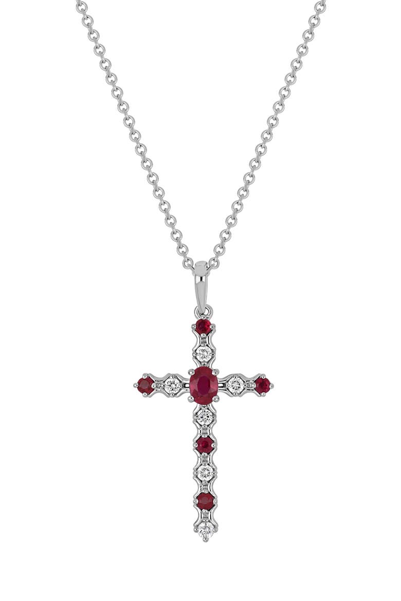 El Mar Diamond & Gemstone Cross Pendant Necklace, Main, color, 18K WHITE GOLD RUBY