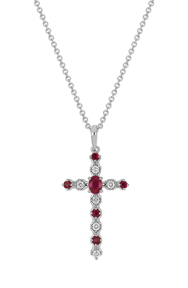 Bony Levy El Mar Diamond & Gemstone Cross Pendant Necklace, Main, color, 18K White Gold Ruby