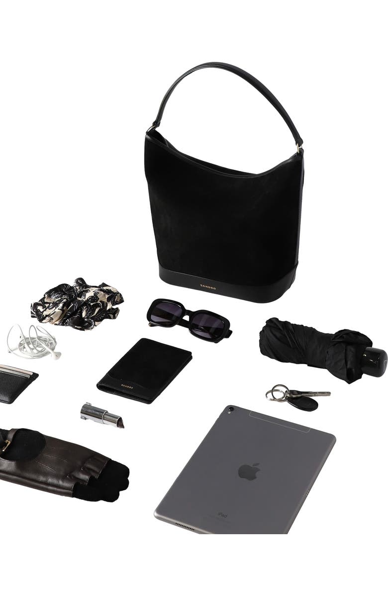 SANDRO Soft suede shopping bag, Alternate, color, Black