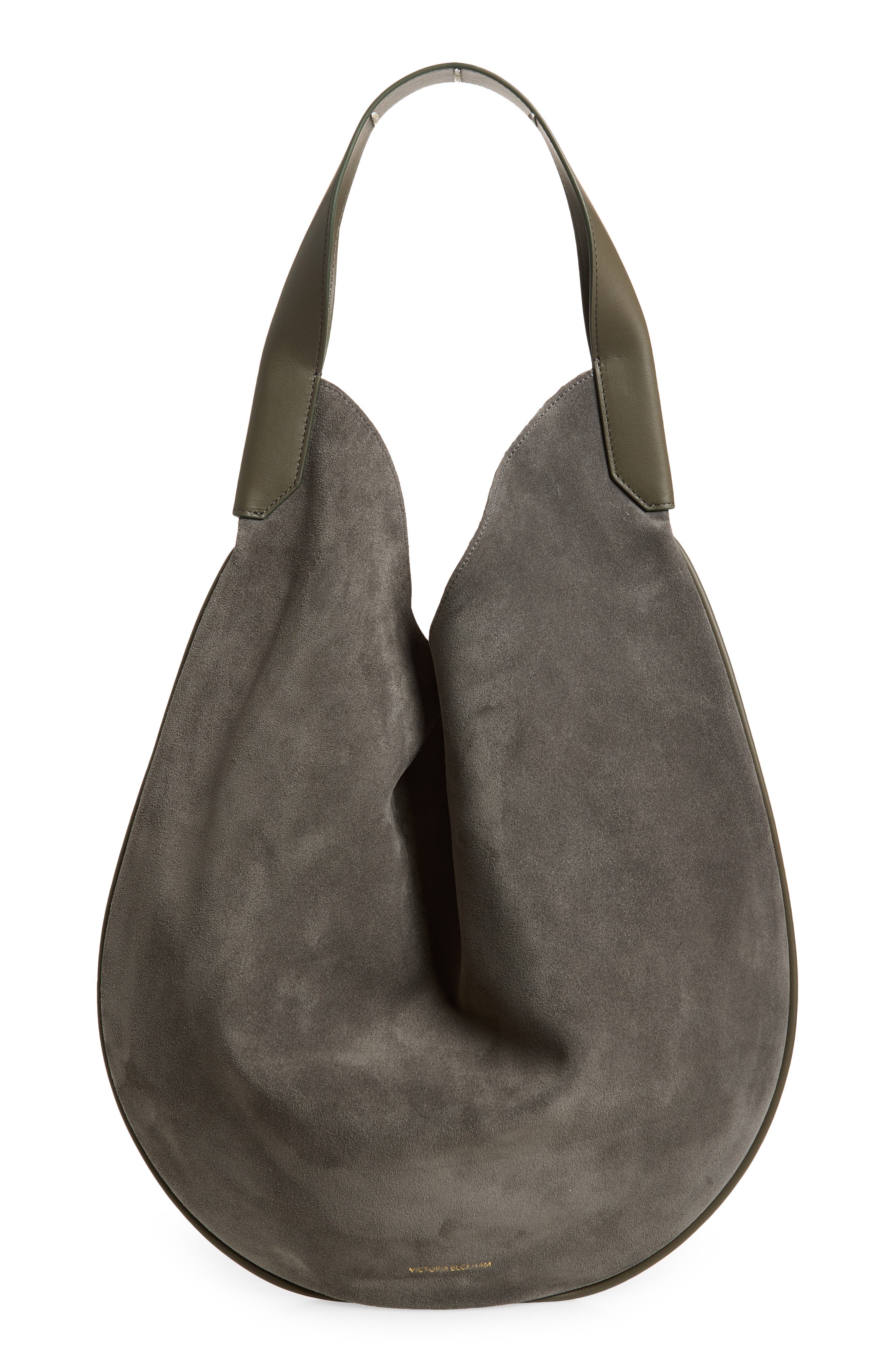 Victoria Beckham The Dia Soft Suede Hobo Bag, Main, color, Pebble Grey
