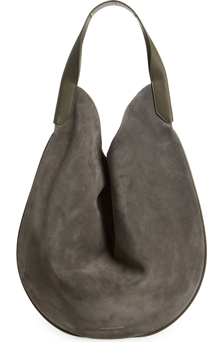 Victoria Beckham The Dia Soft Suede Hobo Bag, Main, color, Pebble Grey