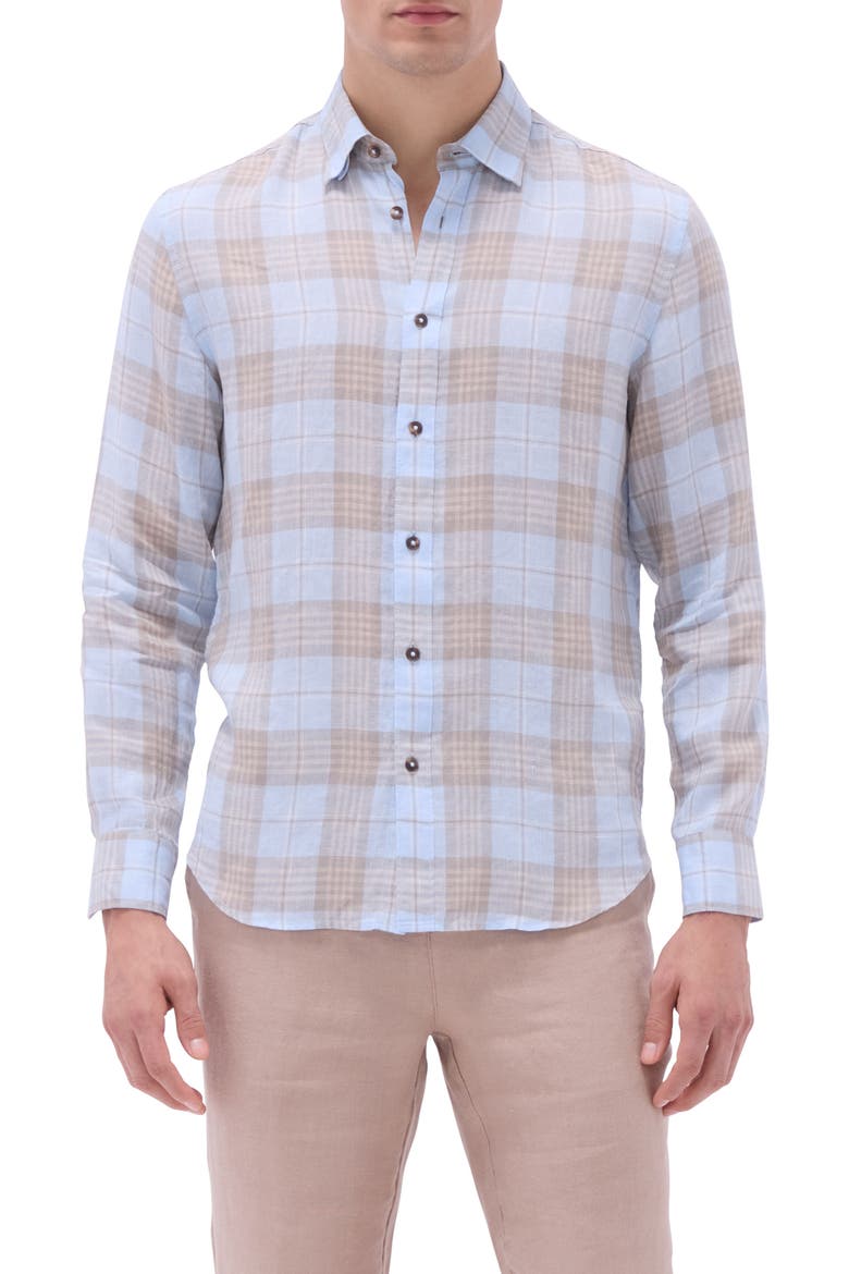 Julian Plaid Slub Linen Button-Up Shirt, Main, color, SKY
