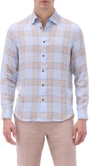 Bugatchi Julian Plaid Slub Linen Button-Up Shirt