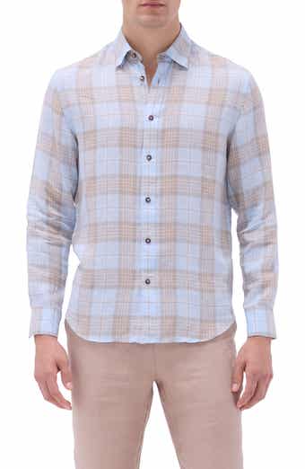 Bugatchi Julian Plaid Slub Linen Button-Up Shirt