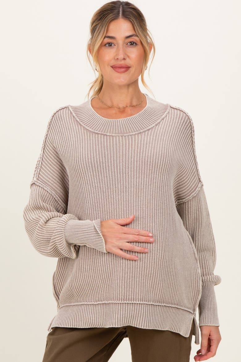 Washed Side Slit Oversized Sweater, Alternate, color, Mocha