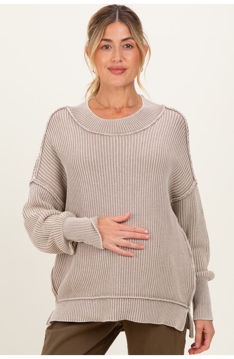 PinkBlush Washed Side Slit Oversized Sweater, Alternate, color, Mocha
