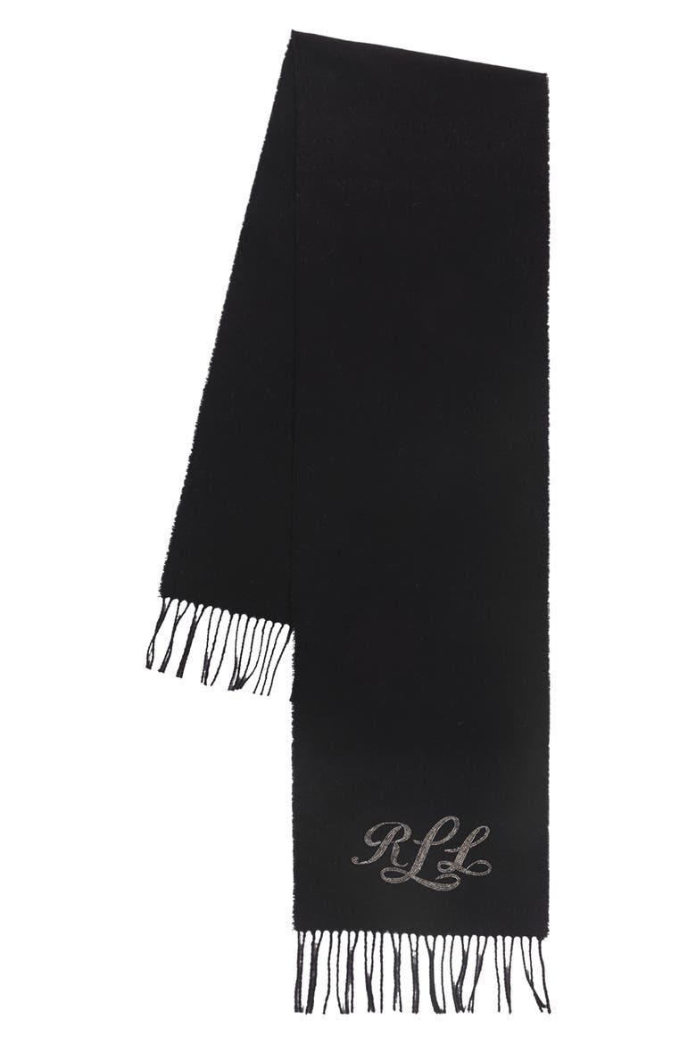 Beaded Logo Wool Scarf, Alternate, color, BLACK/ GUNMETAL