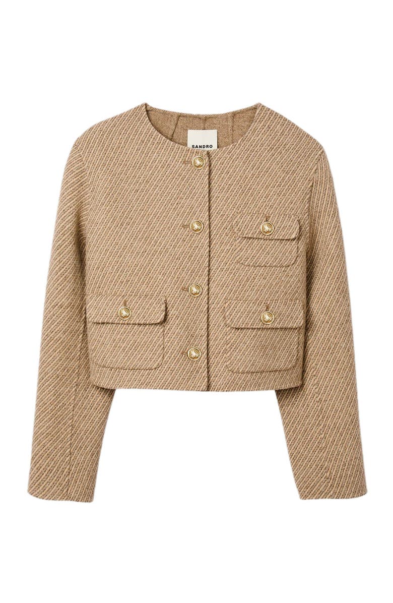 SANDRO Cropped button-down jacket, Alternate, color, Beige