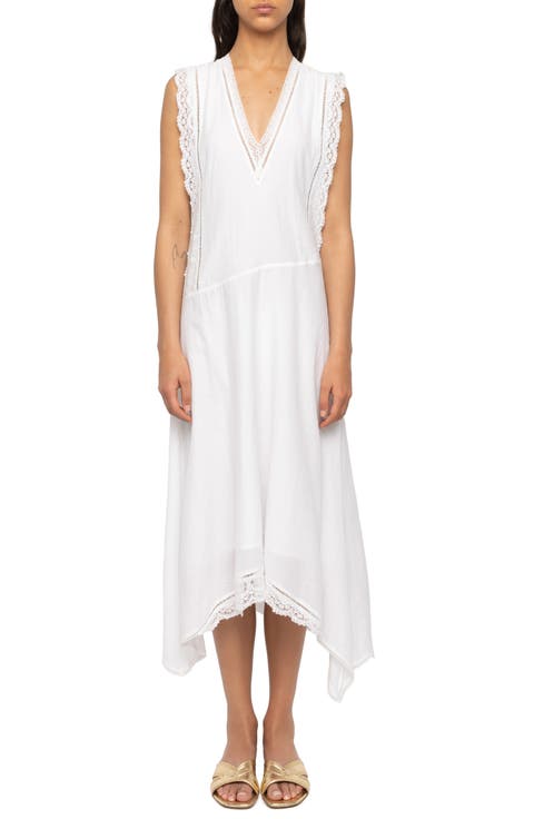 Rerol Tomboy Lace Trim Sharkbite Hem Cotton Blend Dress