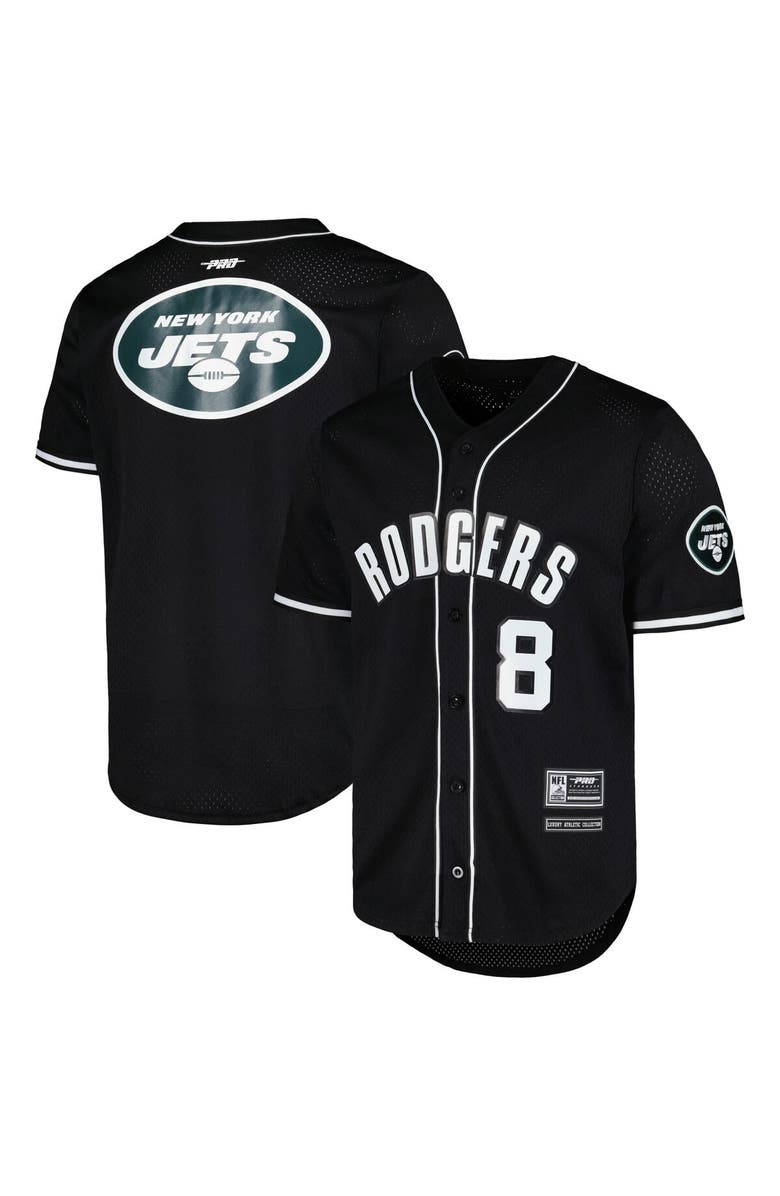 PRO STANDARD Men's Pro Standard Aaron Rodgers Black New York Jets Mesh Baseball Button-Up T-Shirt, Alternate, color, 