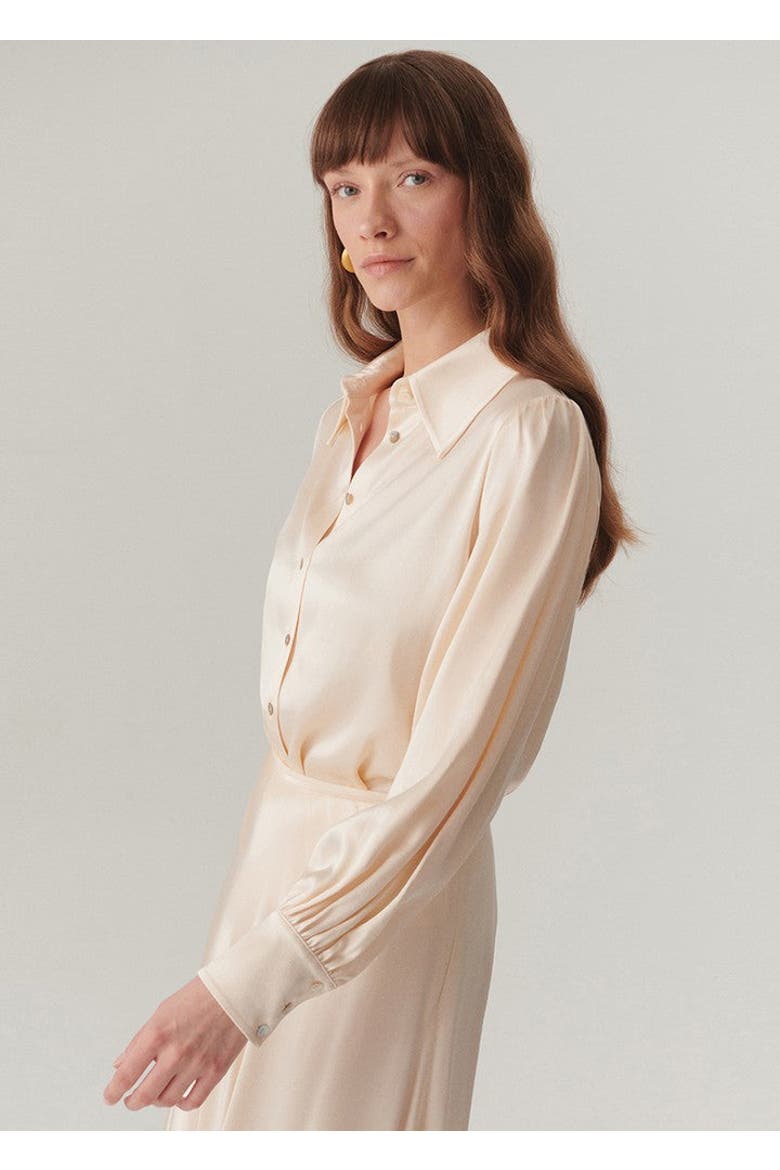 Kaia Satin Shirt, Alternate, color, Ecru