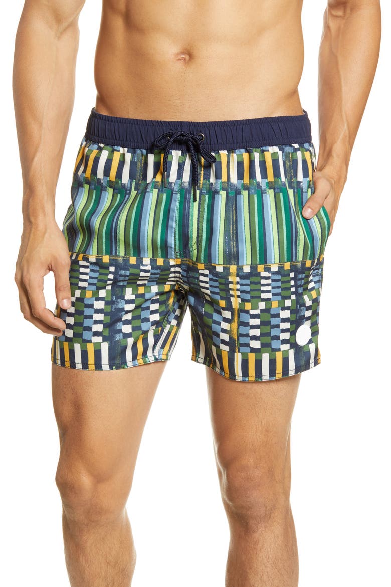 Geo Print Swim Trunks, Main, color, GREEN
