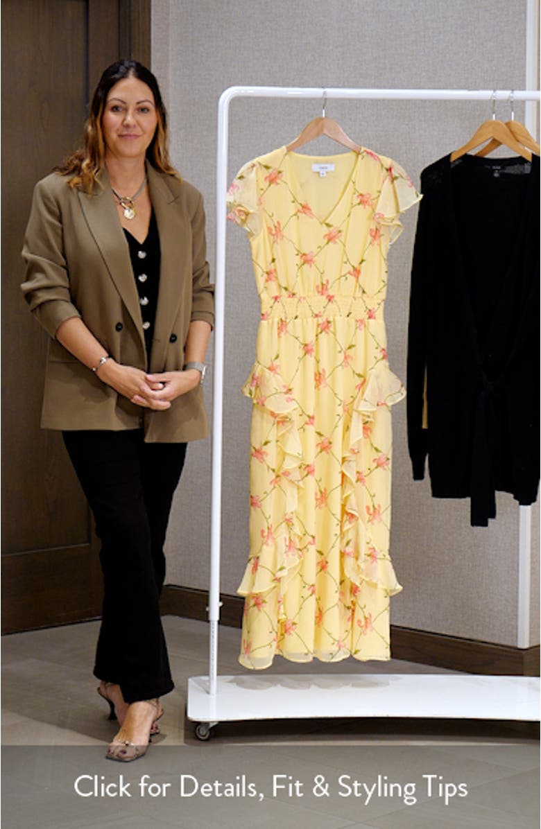 Floral Flutter Sleeve Smock Waist Midi Dress, sales video thumbnail