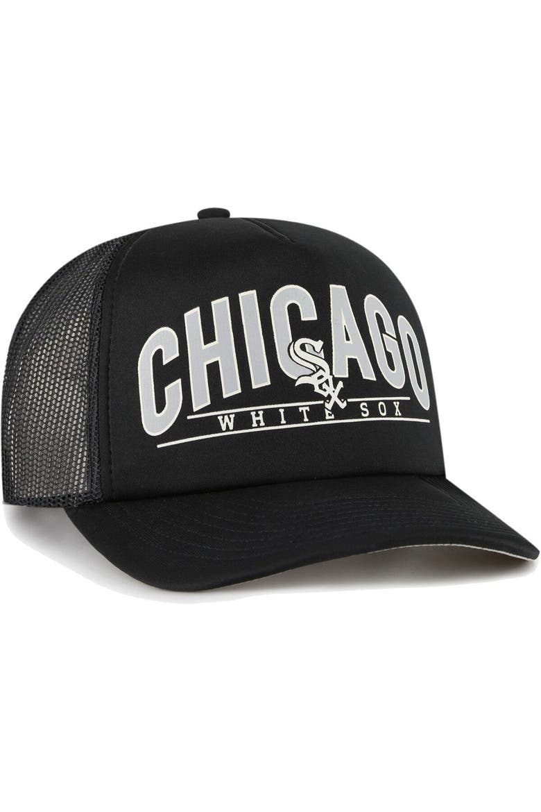 Men's '47 Black Chicago White Sox Backhaul Foam Trucker Snapback Hat, Alternate, color, Black