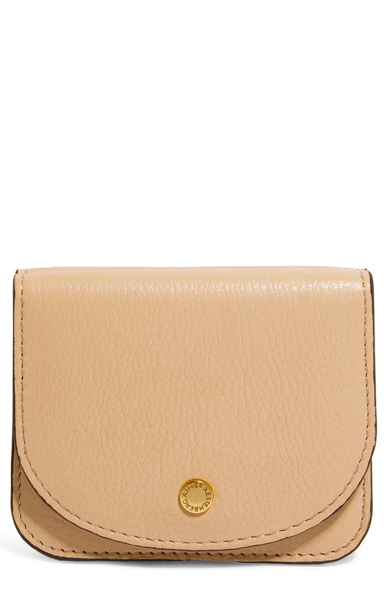 AIMEE Pucker Up Leather Card Case, Main, color, Camel
