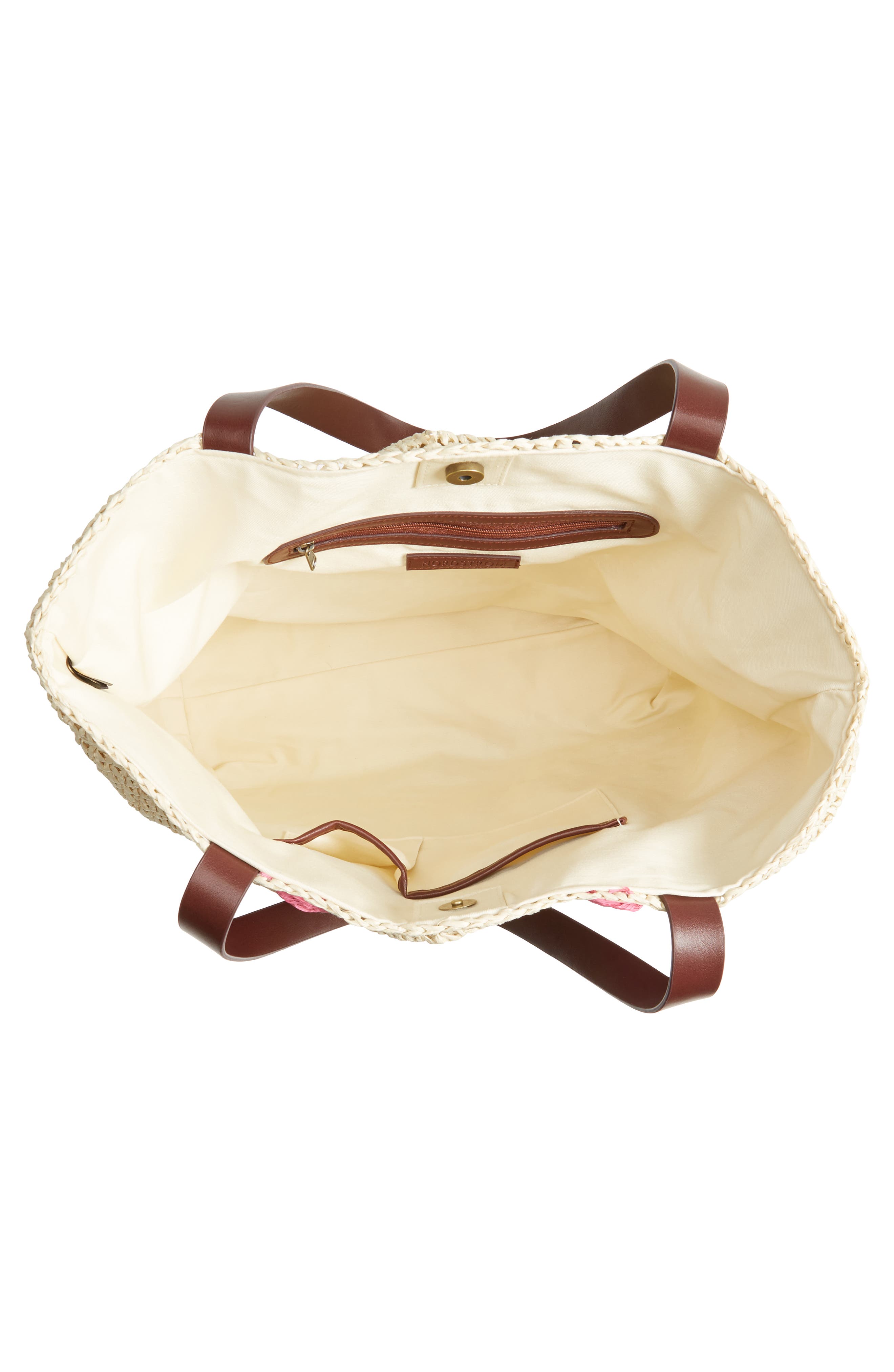 Nordstrom Flamingo Packable Woven Raffia Tote, Alternate, color, 