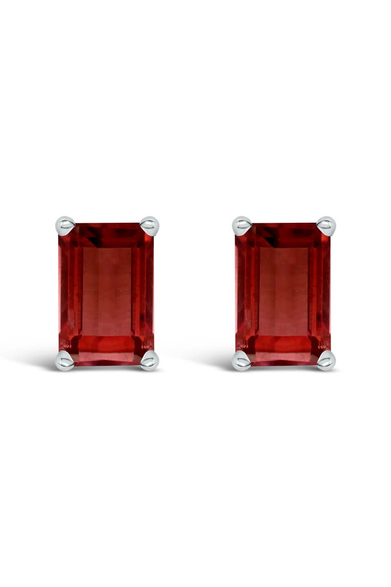 14K Gold 6x4MM Emerald Shaped Gemstone Solitaire Stud Earrings, Main, color, Red Garnet | White