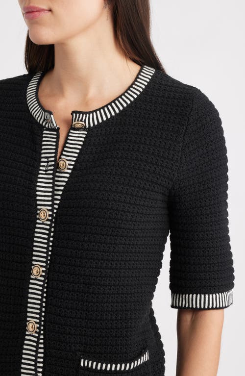 Zoe And Claire Cotton Blend Button-up Sweater In Black