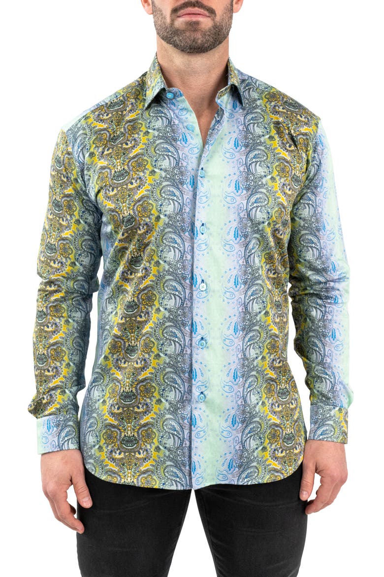 Fibonacci Paisleyluxe Green Contemporary Fit Button-Up Shirt, Main, color, GREEN