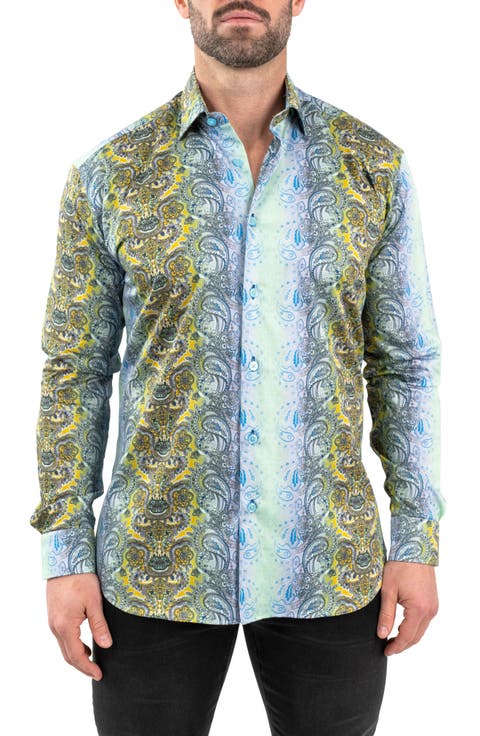 Fibonacci Paisleyluxe Green Contemporary Fit Button-Up Shirt