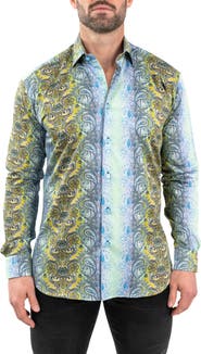 Maceoo Fibonacci Paisleyluxe Green Contemporary Fit Button-Up Shirt