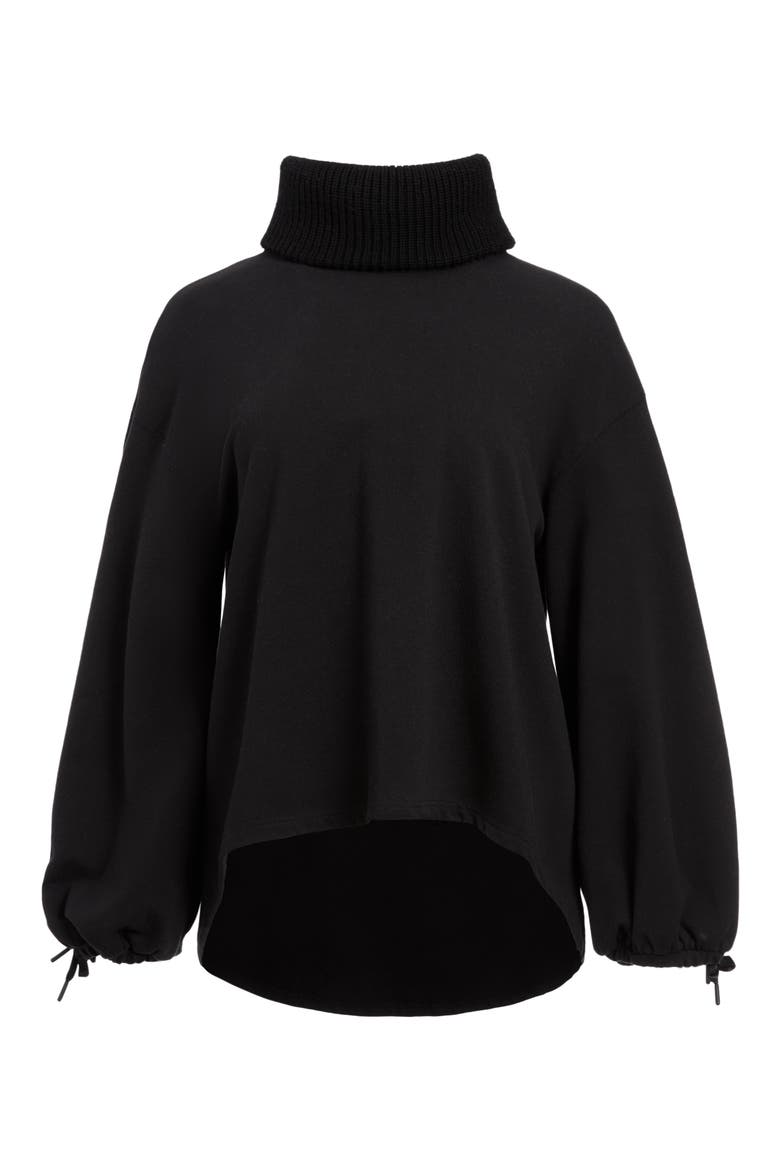 Micha Turtleneck Blouson Sleeve Stretch Cotton Sweater, Alternate, color, BLACK
