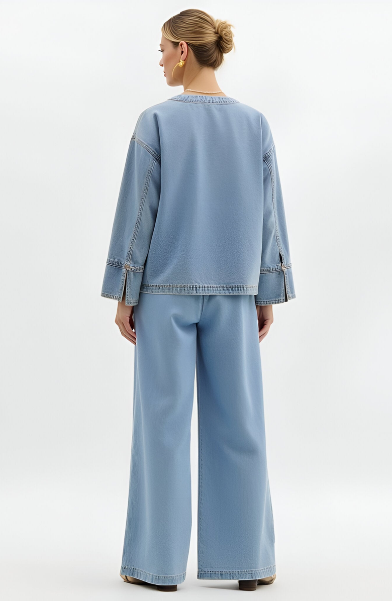 Modenaire Tie-Front Denim Jacket with Patch Pockets, Alternate, color,