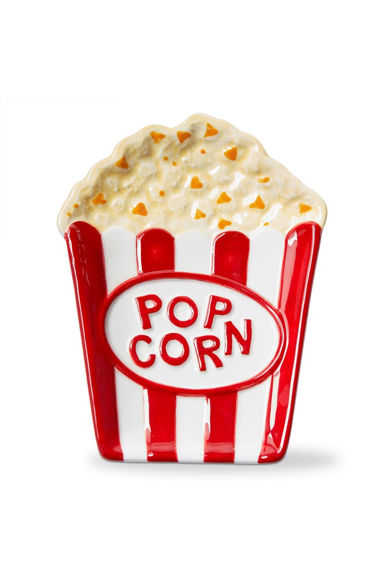 Popcorn Trinket Dish Decorative Box Red Multi Earthenware 4.25 x 5.5 x 0.5 in, Main, color, Red