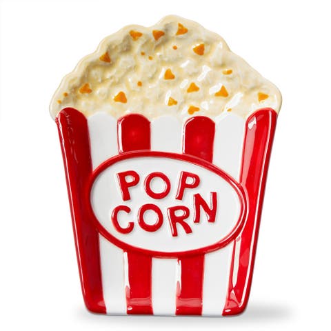 Popcorn Trinket Dish Decorative Box Red Multi Earthenware 4.25 x 5.5 x 0.5 in