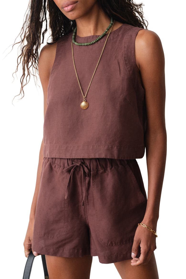 Quinn Sleeveless Linen Blend Crop Top, Main, color, CHOCOLATE