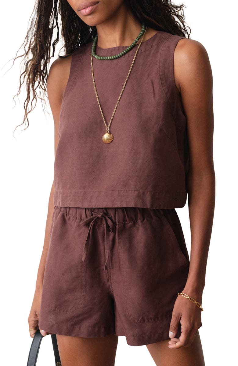 Marine Layer Quinn Sleeveless Linen Blend Crop Top, Main, color, Chocolate