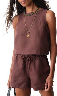 Marine Layer Quinn Sleeveless Linen Blend Crop Top