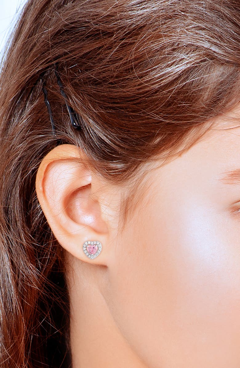 Lily Nily Kids' Cubic Zirconia Heart Halo Stud Earrings, Alternate, color, Pink
