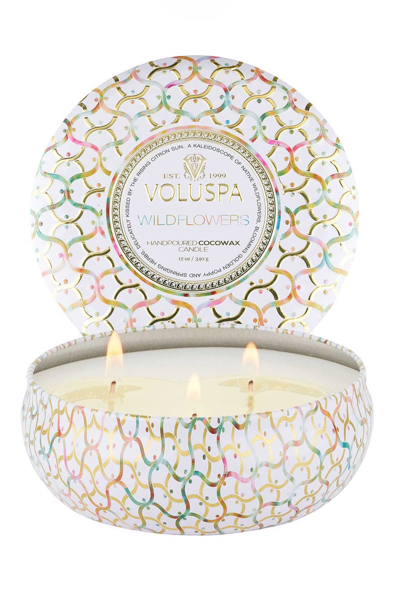 Wildflowers 3-Wick Tin Candle, Main, color, WILDFLOWERS