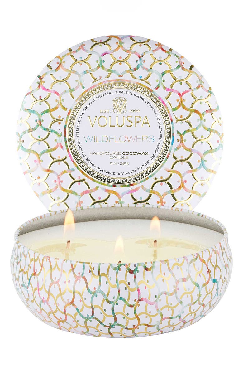 Voluspa Wildflowers 3-Wick Tin Candle, Main, color, Wildflowers