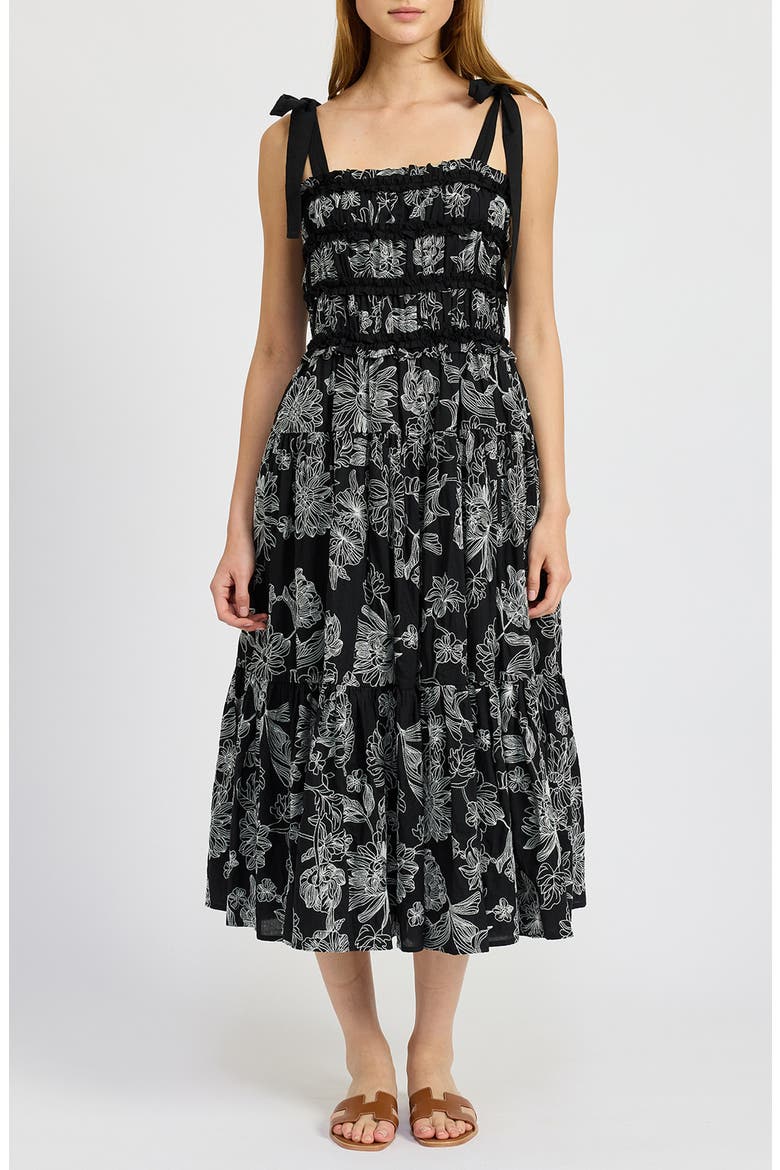 Magdalen Cotton Midi Dress, Main, color, BLACK