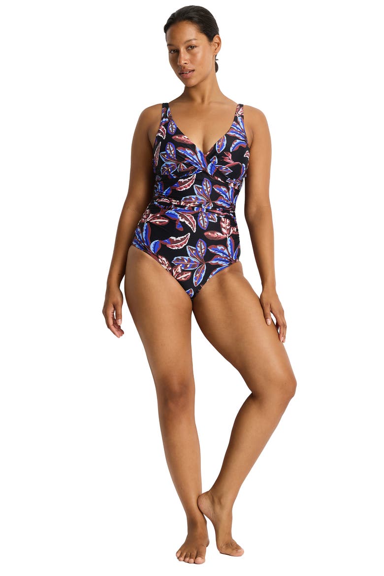 Cross Front One-Piece Swimsuit, Alternate, color, BLACK