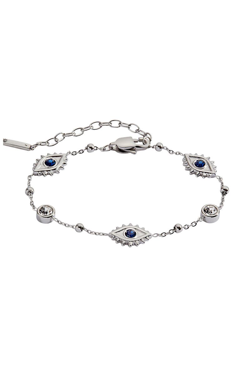 Evil Eye Crystal Stone Chain Bracelet, Main, color, Silver