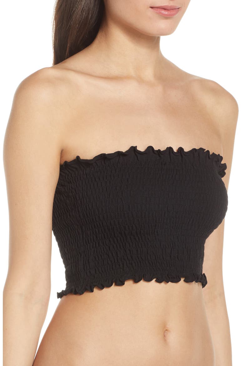 Smocked Tube Top, Alternate, color, BLACK