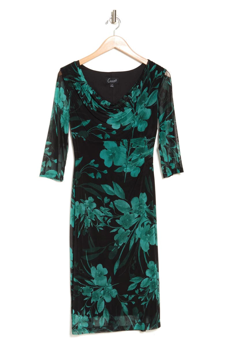 Connected Apparel Floral Cowl Neck Mesh Dress, Alternate, color, 